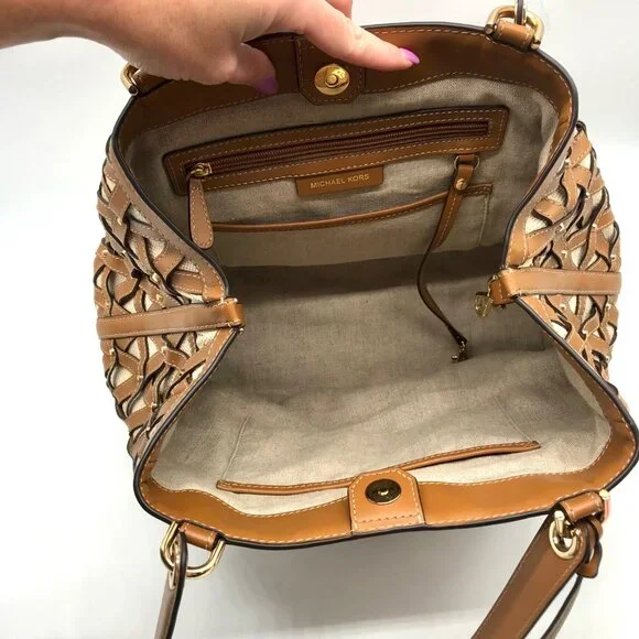 Michael Kors Tan Leather & Canvas Large Brooklyn Tote Bag - Picture 10 of 10